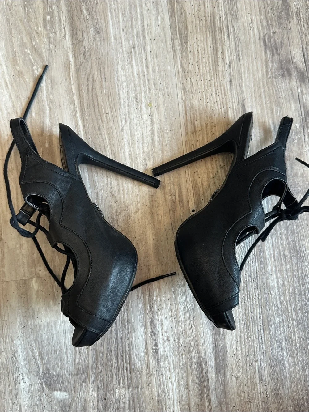 Simply Vera Vera Wang Black Lace-Up Peep-Toe Stiletto Sandals